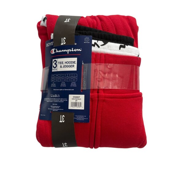 Champion 3-Piece Boys Set Tee Hoodie & Jogger Red/White/Black Size 3T Outfit - Picture 2 of 5